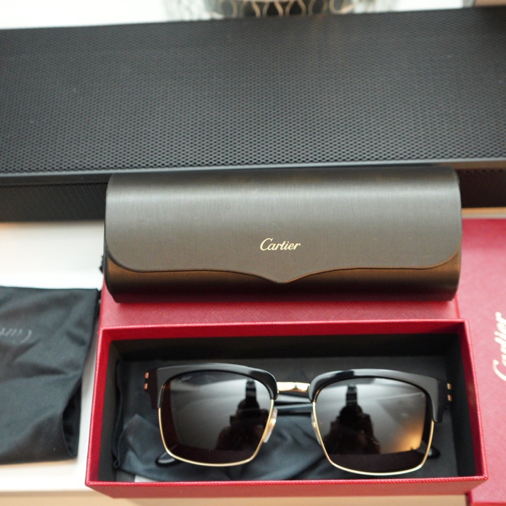 Cartier Black and Gold Men's Square Sunglasses